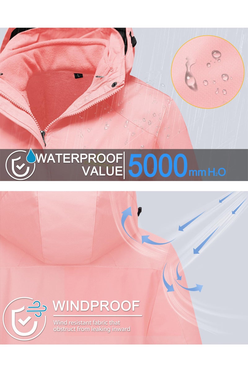 MAGCOMSEN Winter Coat for Women - 3 in 1 Ski & Snowboard Jacket - Waterproof & Insulated - Pink - XL - Image 4